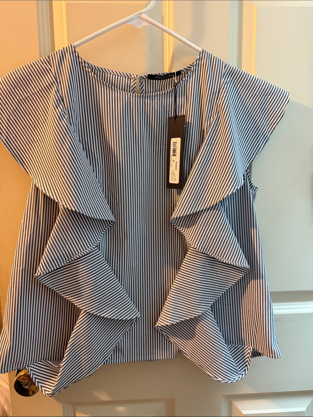 Kobi Halperin Bailey Blouse-Striped Ruffle Sleeve Top - Blue/White